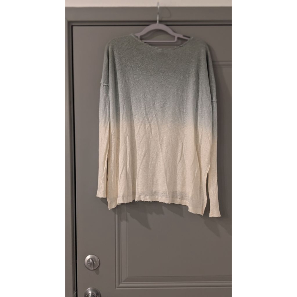 Women's Free People M Long Sleeve Ombre Green White Tee - Picture 4 of 13